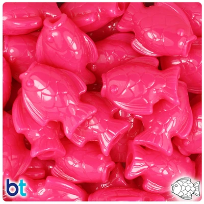 BeadTin Magenta Neon Bright 24mm Fish Plastic Pony Beads (24pcs)