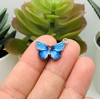 4, 20 or 50 Pieces: Light Blue Enamel and Silver Butterfly Charms