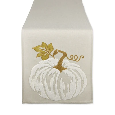 Contemporary Home Living Pumpkin Fall Harvest Embroidered Table Runner - 70" White and Gold