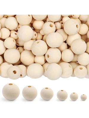500Pcs Wooden Beads, 6 Sizes Unfinished Natural Wood Beads for Crafts, Pre-Drilled Round Wooden Balls for Garland, Macrame, Jewelry, and Farmhouse Decor (8mm, 10mm, 12mm, 14mm, 16mm, 18mm)