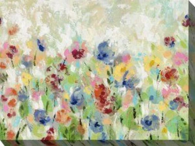 Outdoor Living and Style Blue and Pink Spring Fling Outdoor Canvas Rectangular Wall Art Decor 40" x 30"