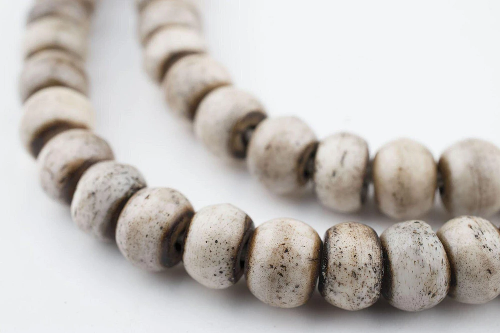 108 8mm Grey Bone Mala Beads - Handmade Fair Trade Nepal Prayer Rosary Beads Necklace for Mediation, Yoga, Jewelry Making, Crafts - The Bead Chest