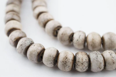 108 8mm Grey Bone Mala Beads - Handmade Fair Trade Nepal Prayer Rosary Beads Necklace for Mediation, Yoga, Jewelry Making, Crafts - The Bead Chest