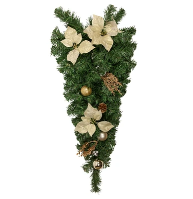 Northlight 32" Gold Poinsettia Artificial Christmas Teardrop Swag, Unlit