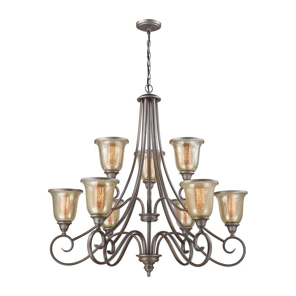 Thomas Georgetown 9-Light Chandelier in in Weathered Zinc with Mercury Glass