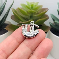 4, 20 or 50 Pieces: Silver Sloth on Branch Charms, Double Sided