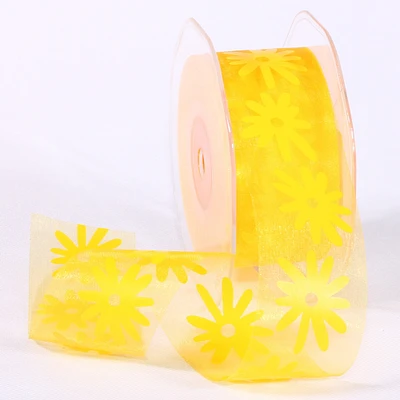 The Ribbon People Yellow Sheer Organza Spring Flowers Craft Ribbon 1.5" x 50 Yards