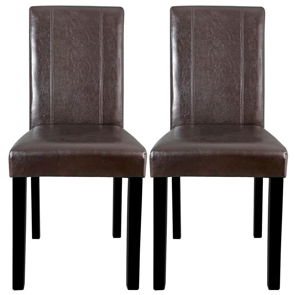 Dining Parson Chair Set of 2 Armless Kitchen Room Brown Leather Backrest Elegant
