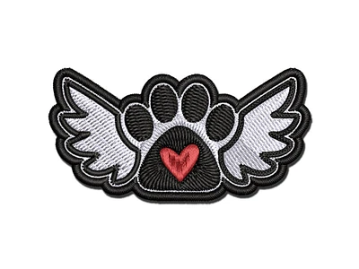 Paw Print Angel Wings with Heart Dog Cat Multi-Color Embroidered Iron-On Patch Applique