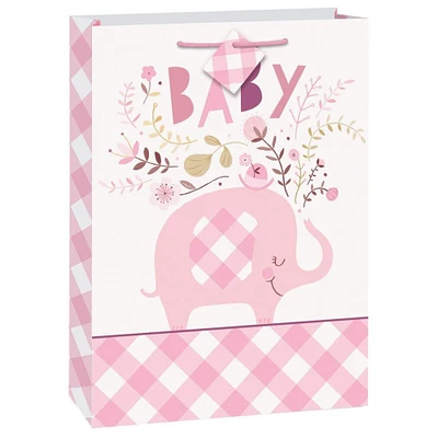 Pink Floral Elephant Jumbo Gift Bag, 1ct