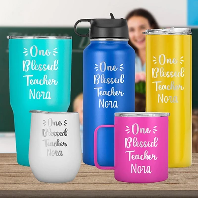 One Blessed Teacher Engraved with Name Tumbler, Teacher Appreciation Mug, Thank You Teacher