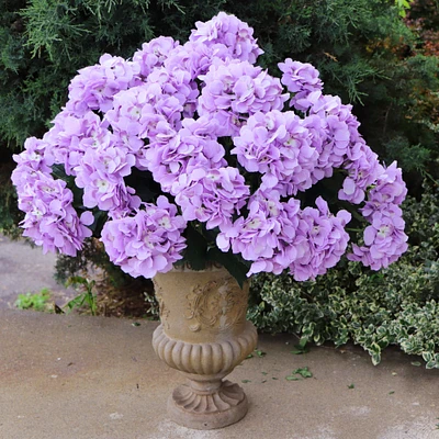 Lavender Hydrangea Bush with 7 Silk Sprays, 20-Inch, UV Resistant, Patio & Garden, Floral Bush by Floral Home®