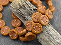 *15* 12mm Copper Washed Opaque Orange Mustard  Aster Flower Coin Beads