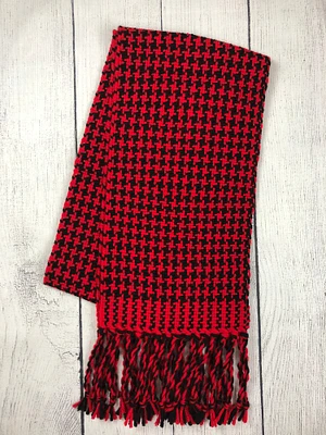 Handwoven Red and Black Houndstooth Scarf