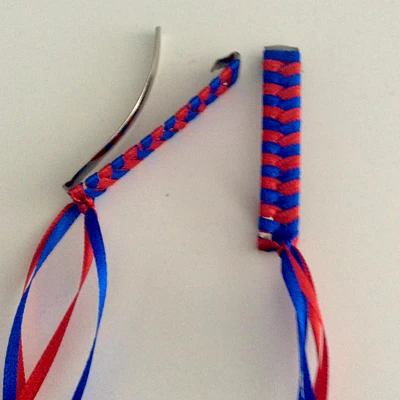 2 Ribbon Barrettes - Blue and Red
