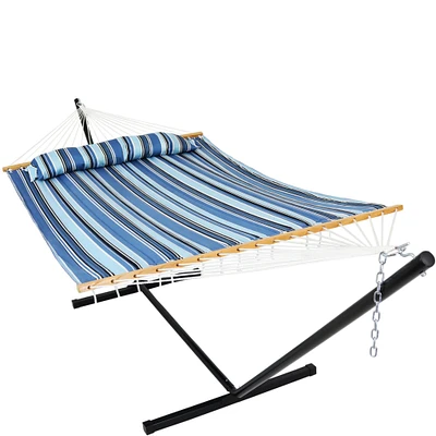 Sunnydaze 2-Person Quilted Fabric Hammock with Steel Stand - Misty Beach by