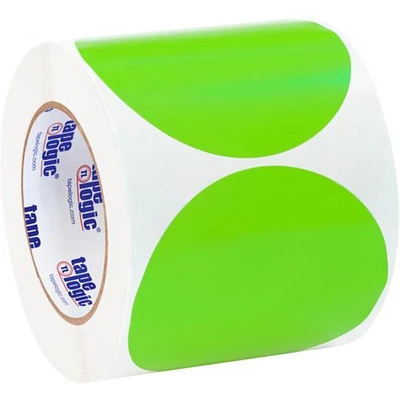 Tape Logic Inventory Circle Labels, 4", Fluorescent Green, 500/Roll