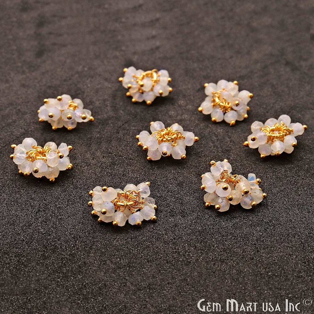 Tiny Cluster Gemstone Pendant, Natural Small Beads Charm, 12mm, Gold Plated DIY Jewelry, GemMartUSA (50364)