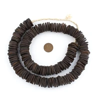 TheBeadChest Dark Brown Coconut Bone Heishi Beads 18mm Kenya African 26 Inch Strand Handmade