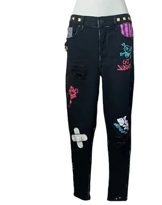 League of Legends LOL Jinx Arcane Inspired OOAK Custom Black Women’s Fit Skinny Jeans