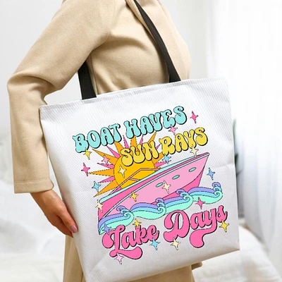 Boat Waves Sun Rays Lake Days Tote Bag, Beach Bag, Gift Giving, Vacation Tote Bag, Carry On Bag, Book Bag