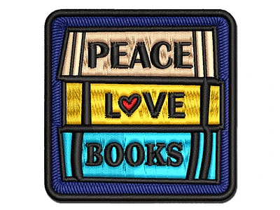 Peace Love Books Reading Stacked Multi-Color Embroidered Iron-On Patch Applique