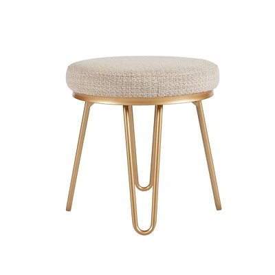 Gracie Mills   Cierra Elegant Gold Round Stool with Tan Upholstery - GRACE-9993