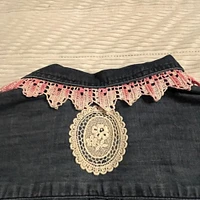 Vintage Reworked Embellished Boho Hippie Merona Navy Denim Shirtdress size Small