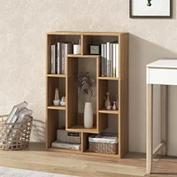 Costway 7-Cube Geometric Bookshelf with Anti-Toppling Device Modern Open Bookcase White/Black/Oak/Rustic Brown/Natural/Grey