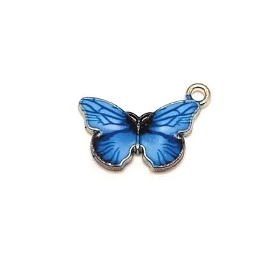 4, 20 or 50 Pieces: Light Blue Enamel and Silver Butterfly Charms