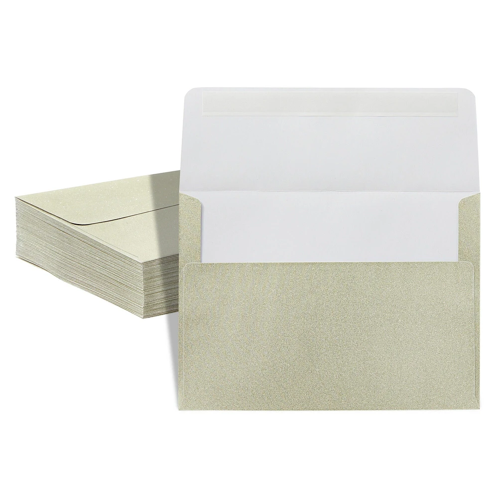 50 Pack Gold Glitter A7 Invitation Letter Envelopes for Wedding, Bulk Mailers (5x7 In)