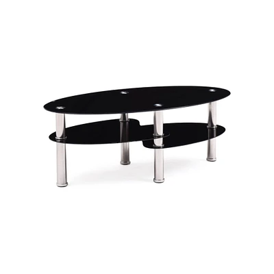 Contemporary Home Living 43.25" Black and Silver Tempered Oval Glass Coffee Table