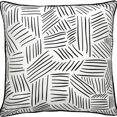 Signature Home Collection 22" White and Black Lines Square Outdoor Patio Throw Pillow