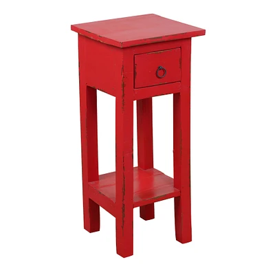 The Hamptons Collection 25.75" Distressed Red Narrow Mahogany Side Table