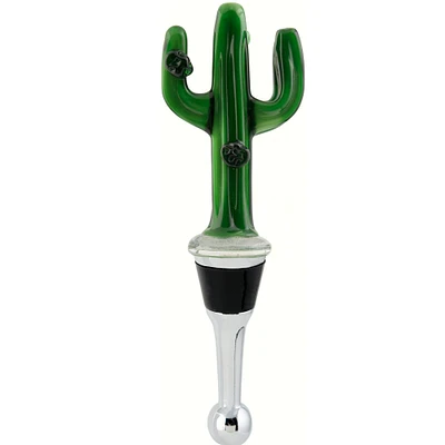 GC Home & Garden 5.25" Green and Black Hand Blown Cactus Design Bottle Stopper