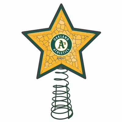 The Memory Company 10" Lighted Yellow and Green Mosaic Style Star MLB Oakland Athletics Christmas Tree Topper