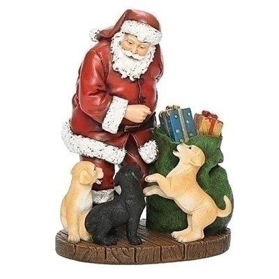 Roman 7" Santa with Puppies and Gifts Christmas Tabletop Figurine
