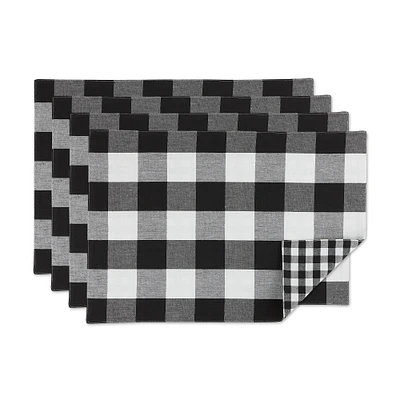 Contemporary Home Living Set of 4 Black and White Checkered Reversible Placemat 19"