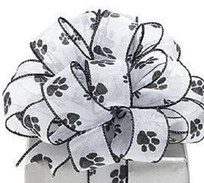 The Ribbon People Black and White Paw Print Wired Craft Ribbon 1.5" x 40 Yards