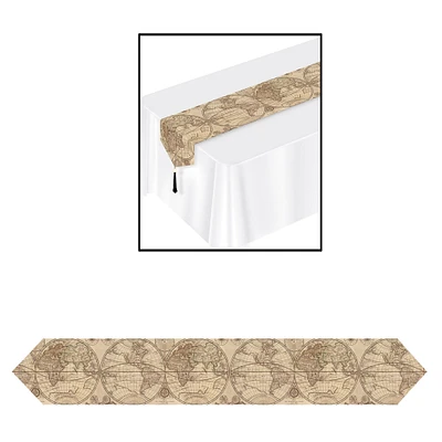 Party Central Club Pack of 12 Cream Brown Outdoor Graphic Around the World Table Runners 6’