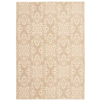 Chaudhary Living 4' x 5.5' Beige and White Damask Rectangular Area Throw Rug