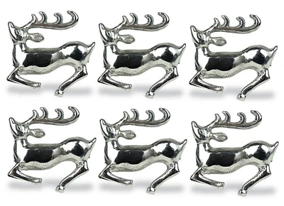 CC Home Furnishings Set of 6 Silver Colored Stag Pattern Napkin Rings 2.5"