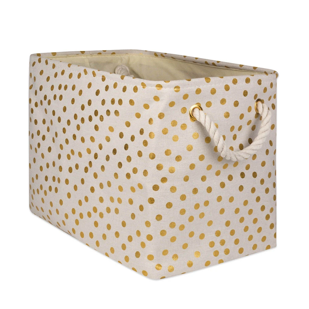 Contemporary Home Living 16" Chiffon White and Gold Dots Design Rectangular Medium Bin