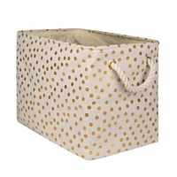 Contemporary Home Living 16" Chiffon White and Gold Dots Design Rectangular Medium Bin