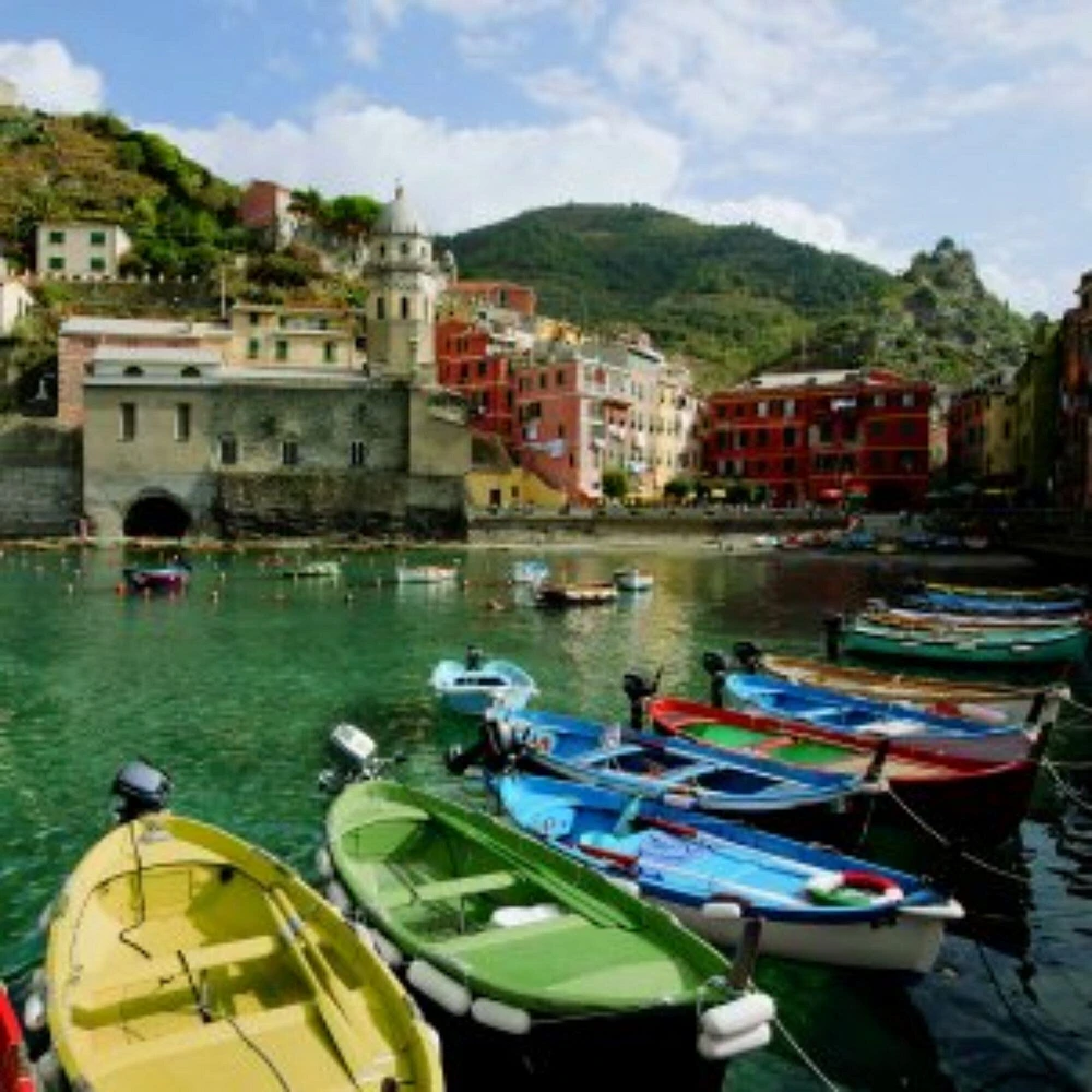 Outdoor Living and Style Green and Yellow Cinque Terre Outdoor Canvas Square Wall Art Decor 24" x 24"