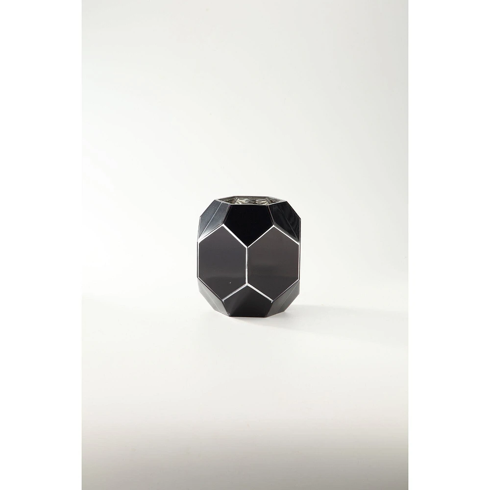CC Home Furnishings 7.5" Black and Silver Geometric Hand Blown Glass Vase