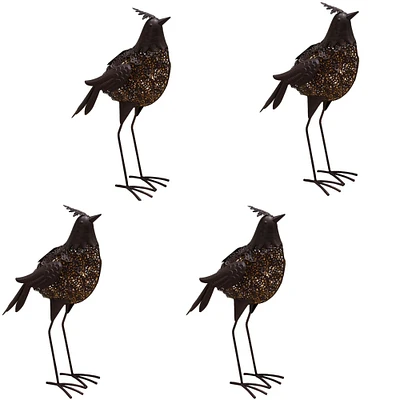 Outdoor Living and Style Set of 4 Brown Solar LED Lighted Bird Outdoor Garden Statues 20.25"
