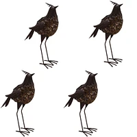 Outdoor Living and Style Set of 4 Brown Solar LED Lighted Bird Outdoor Garden Statues 20.25"