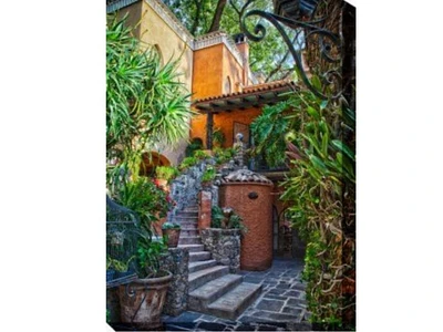 Outdoor Living and Style Green and Brown Casa Courtyard Garden Outdoor Canvas Rectangular Wall Art Decor 40" x 30"