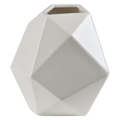 Signature Home Collection 6.25" White Scandinavian Geometric Multifaceted Vase